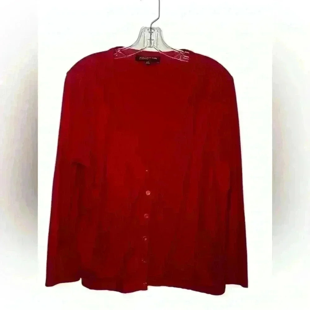 JONES NEW YORK Red 3/4 Sleeve Button Front Cardigan Sweater Size L